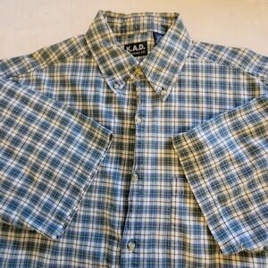 K.A.D Clothing Co Plaid Shirt Mens XL Blue Green Cotton Short Sleeve Button Down